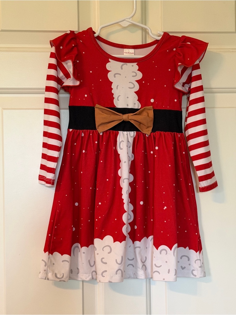 Girls Red Santa-Style Bow Front Holiday Dress